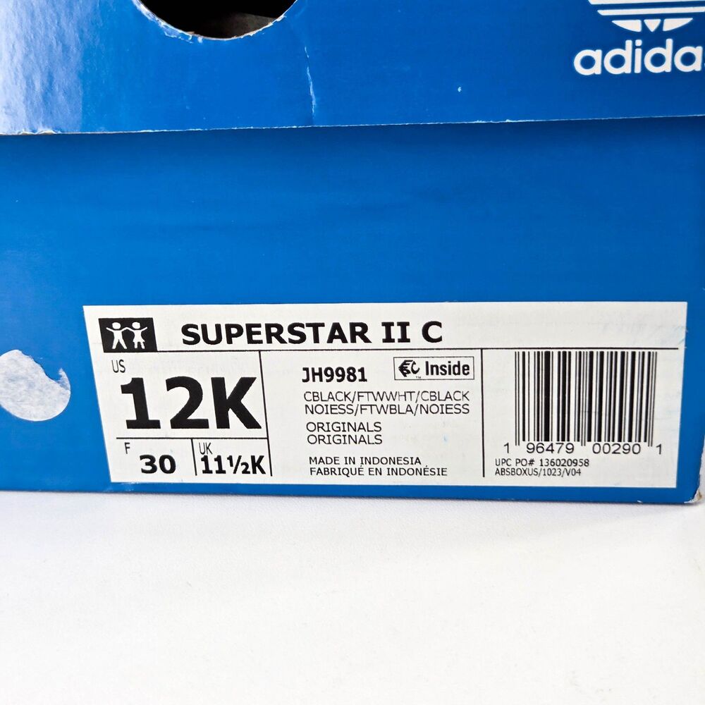 adidas Superstar II Kids 12K Black White JH9981 Brand New in Box - Picture 11 of 11